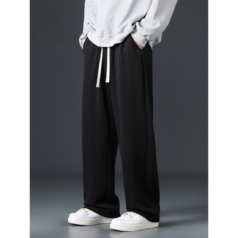 2023 nuevo estilo de moda suelta de hombre blanco blanco de color beige versátil piernas anchas rectas pantalones largos casuales de otoño