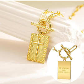 欧美亚马逊祝福语吊坠男女嘻哈吊坠项链回形针十字架项链