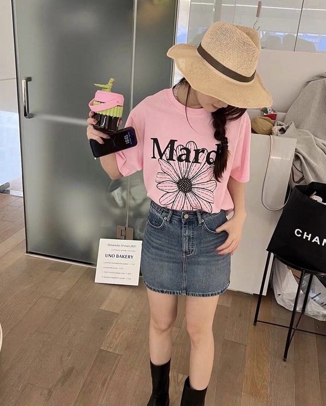 韓国マルディトレンディな半袖フラワープリントゴールドハイシルバー夏ラウンドネック純綿ルーズTシャツトップトレンディ|undefined