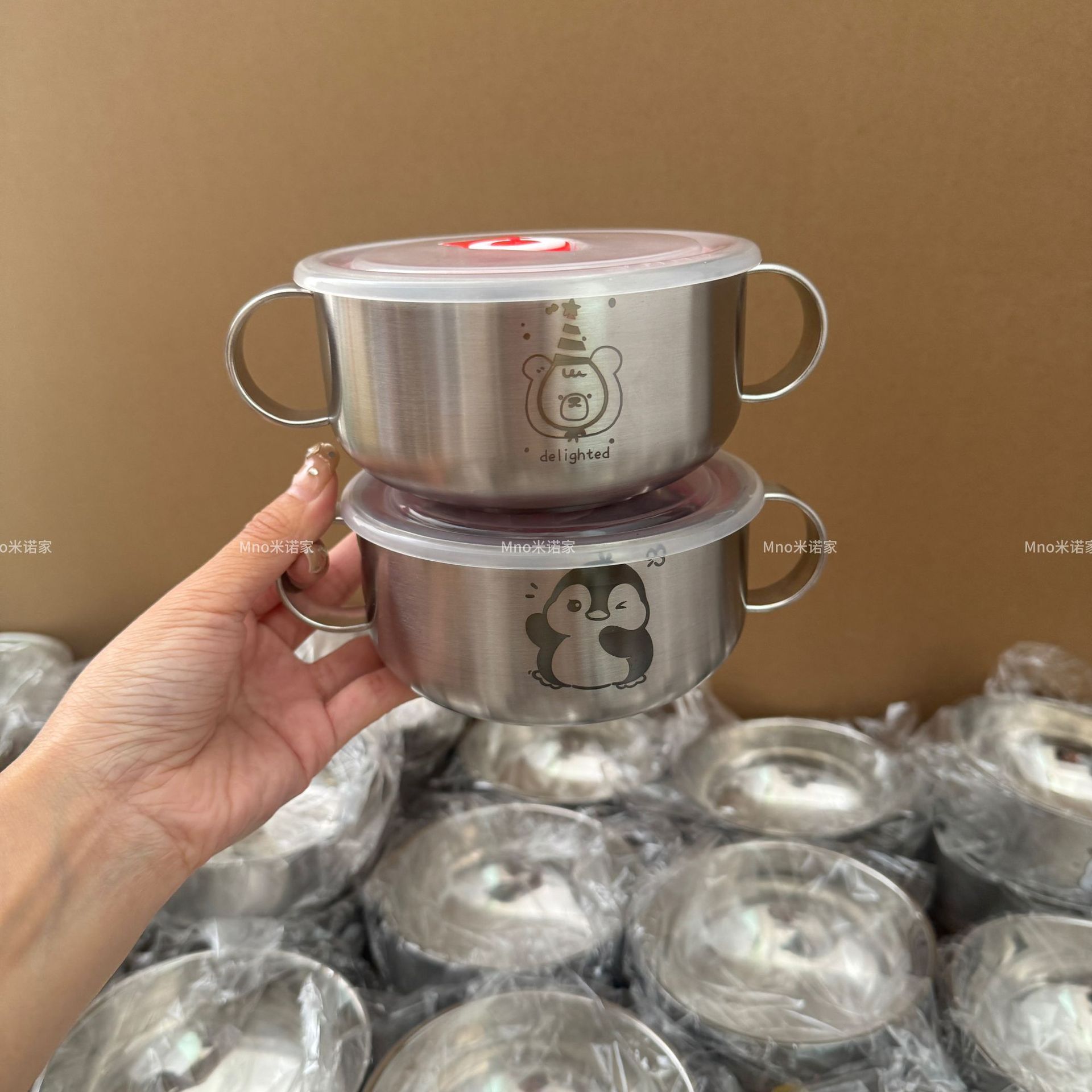 Minojia 316L Stainless Steel Children's Bowl Food Grade Baby Suction Cup Supplementary Bowl Infant Dinner Bowl with Cover Bowl