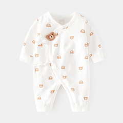 新生連體衣嬰兒無骨哈衣秋冬純棉初生和尚服爬服魔術貼寶寶衣服