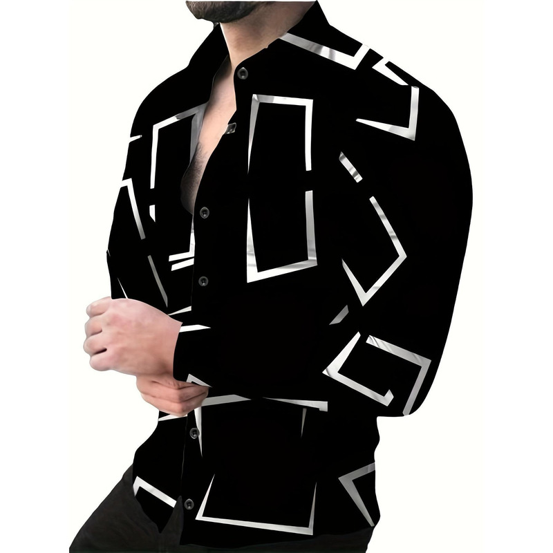 2025新款跨境外贸男士3d数码印花衬衣长袖碎花长袖衬衫|undefined