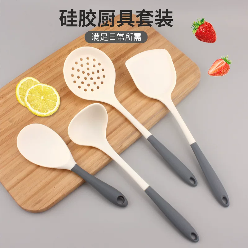 High temperature resistant silicon spatula household silicone kitchenware kitchen four-piece set spatula soup spoon cooking spatula silicone spatula