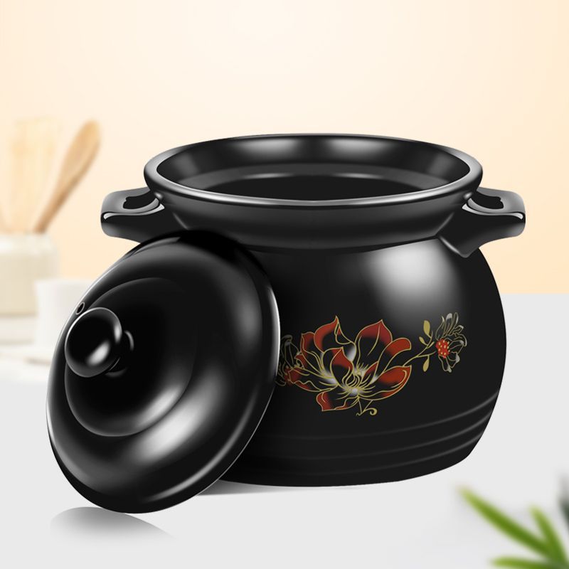 明火家用砂锅汤锅煲汤炖锅商用大容量煲汤锅黑色耐烧汤煲