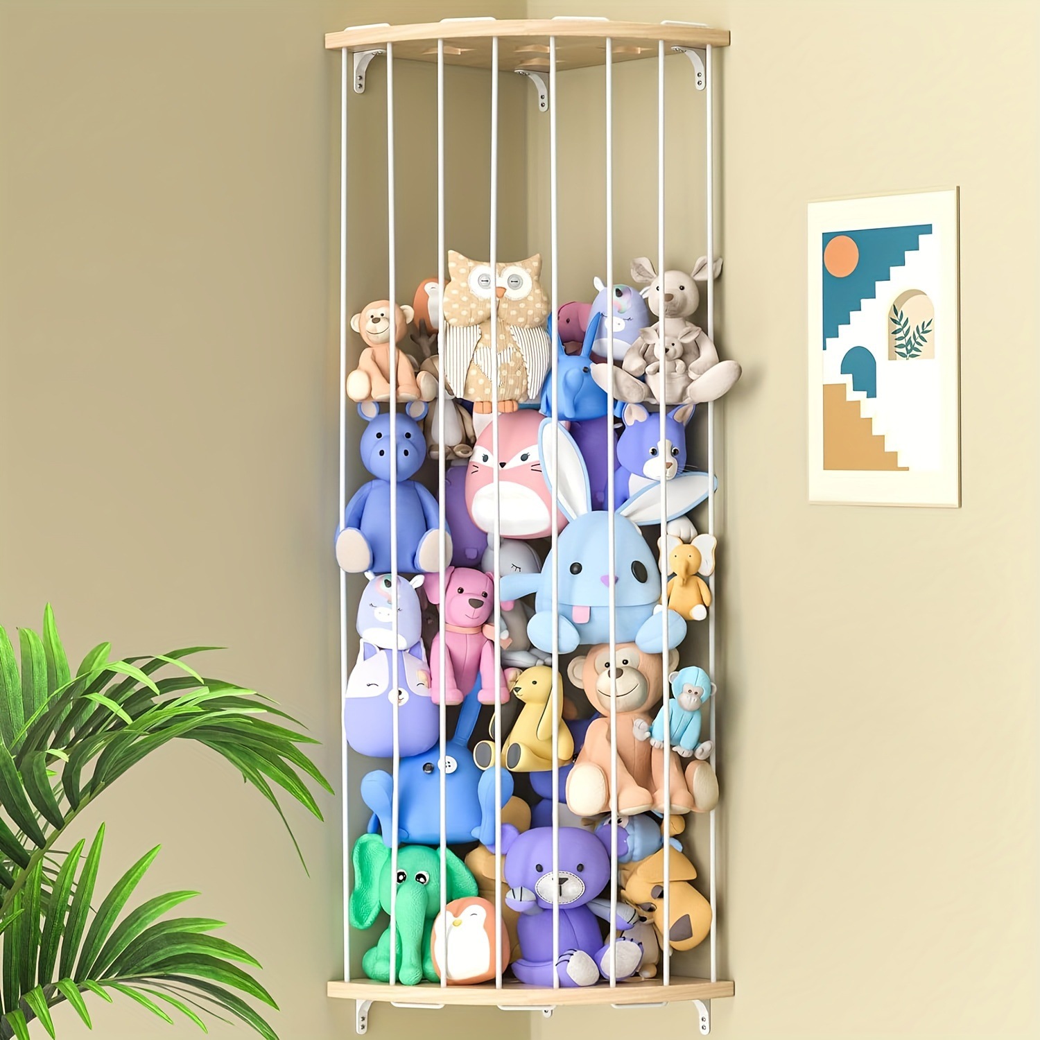 2025 New Five-Pointed Star Adjustable Height Wooden Plush Toy Storage Rack Wall-Mounted Angle Wall Support