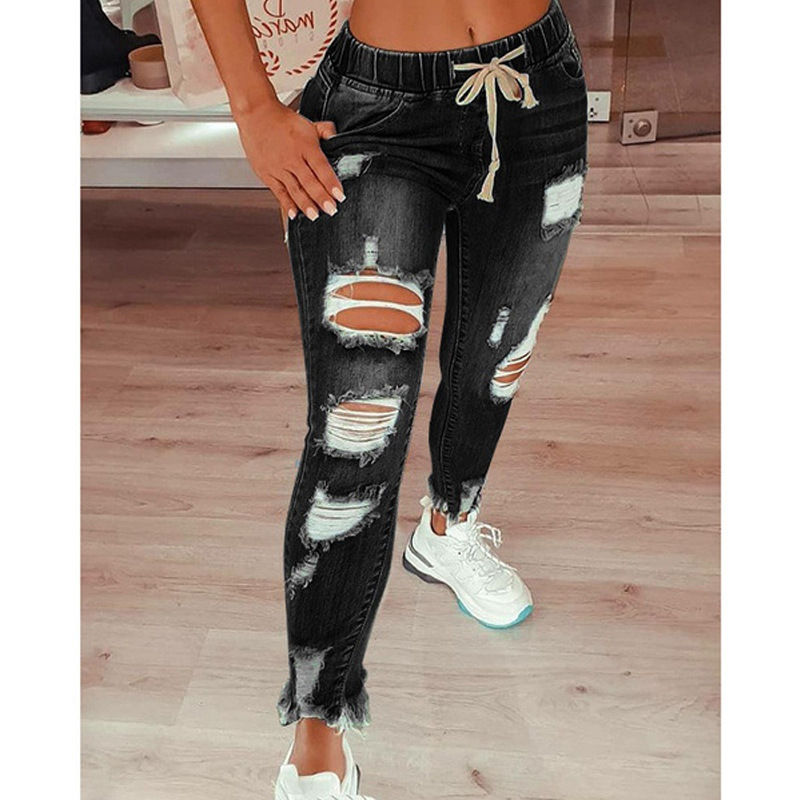 Women's Daily Casual Solid Color Full Length Ripped Jeans display picture 5