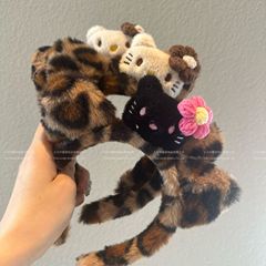 可爱小猫豹纹新款洗脸专用发箍猫耳百搭日韩Kitty毛绒绒卡通发饰