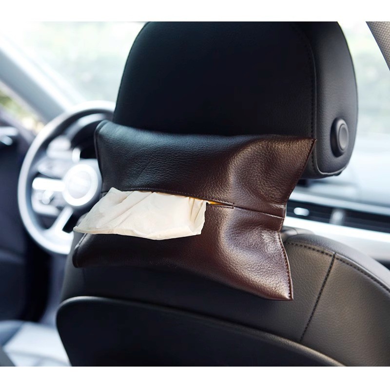Leather Tissue Box Leather Tissue Storage Car Tissue Box Creative Seat Strap Car Hanging Tissue Paper