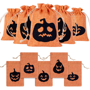 Cross-Border Halloween Gift Bags in Stock Wholesale Children's Candy Bags Pumpkin Burlap Drawstring Bags Customization