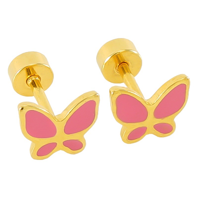 Moda europea y americana mariposa oreja hueso Stud mujeres transfronteriza lindo dulce COLOR DE ACERO INOXIDABLE esmalte pendientes de la oreja