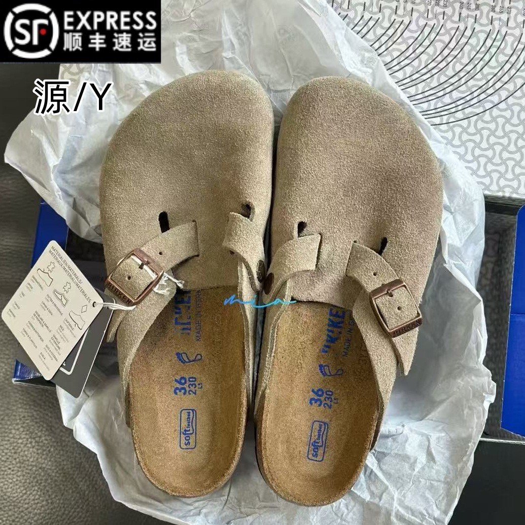 真皮勃肯鞋男女软木牛皮钓鱼博肯包头半拖鞋夏季外穿凉鞋厚底鞋