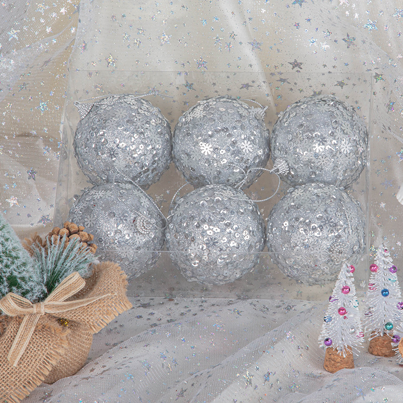 En stock 8cm6/PCS lentejuelas espuma Navidad bola colgante decoración ventana centro comercial colgante techo Navidad decorativa bola de color
