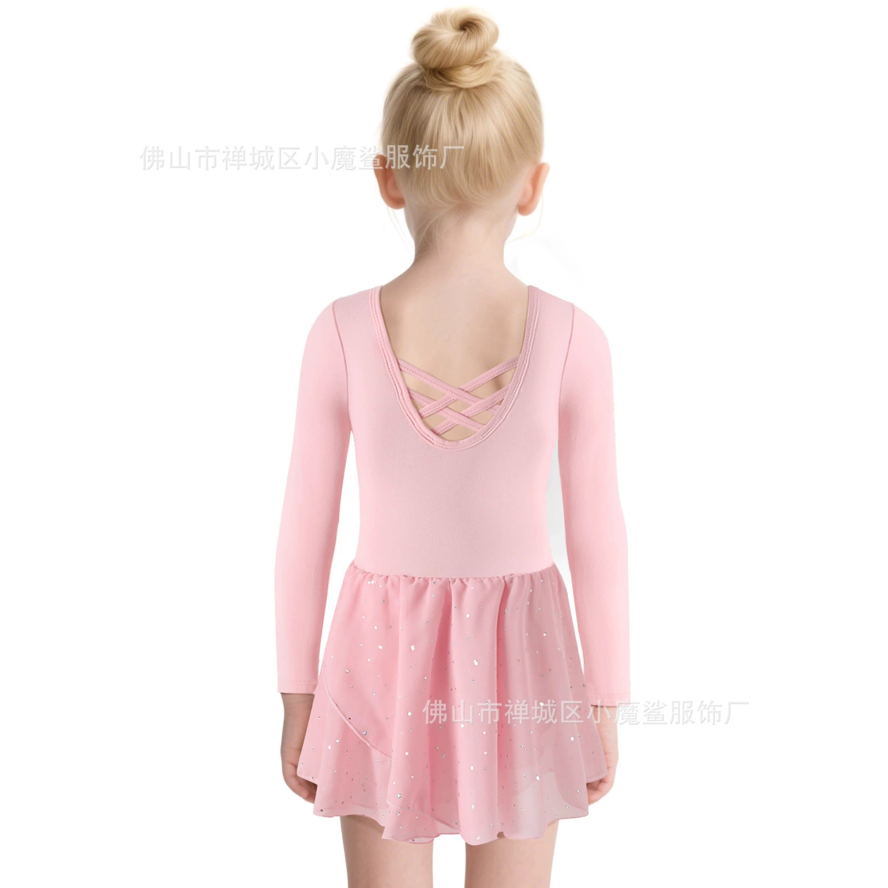 Детская танцевальная одежда, девичья комбинезон-пачка с перекрестными лямками на спине и пайетками, длинные рукава, облегающий тренировочный костюм для танцев