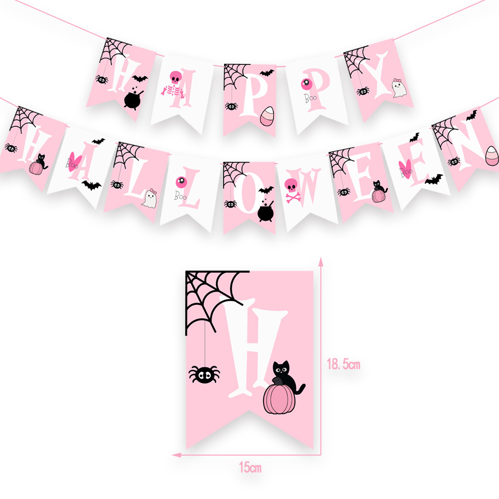 Home & Garden New Halloween pink balloon chain arch pull flag aluminum film balloon set pumpkin bat Halloween decorations_voghion.com