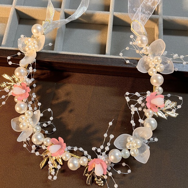 Children's cute golden headband pearl for bride