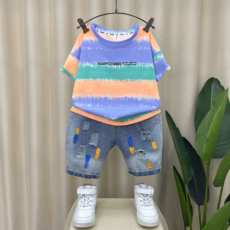 Boys summer short-sleeved suit new fashionable baby internet celebrity boy fashionable clothes children's handsome children's clothing