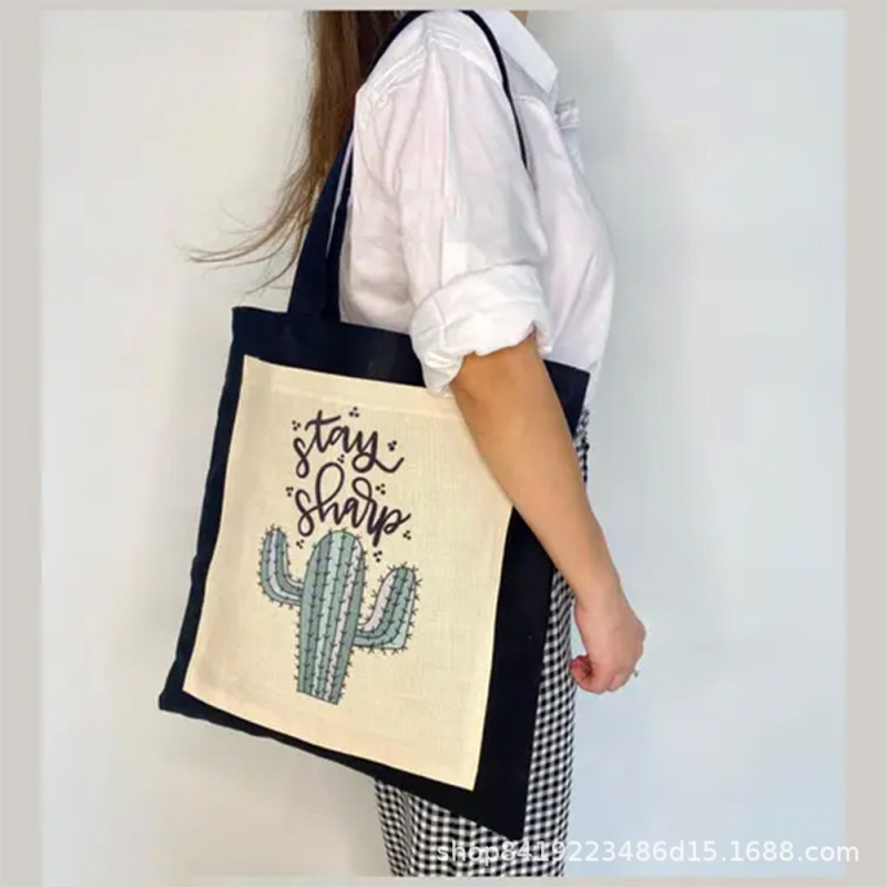Canvas Bag Portable Environmental Shopping Bag with Outer Pocket Original Design Advertising Cotton Bag College Student Canvas Bag