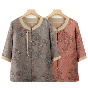 Grandma's Shirt, Summer Mom, Old Lady's Loose Mid-Sleeve Shirt, Chinese Style Embroidered Tang Suit Top, Thin Clothes for the Elderly
