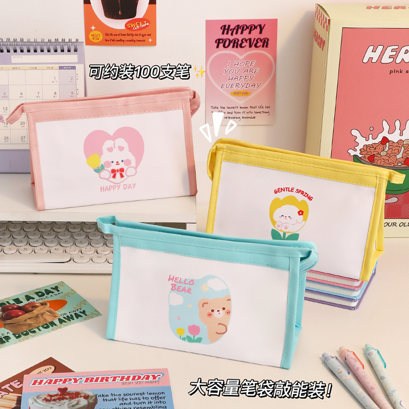 Caja de lápiz a cuadros de tablero de dibujos animados lindo simple bolsa de almacenamiento de gran capacidad para estudiantes bolsa de cosméticos de viaje portátil al por mayor