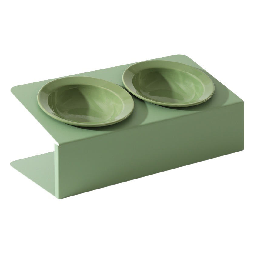 Cerámica oblicua doble tazón platillo volante sombrero de paja para mascotas gato tazón alto pie cervical soporte antidetonante comida para beber gato y perro tazón