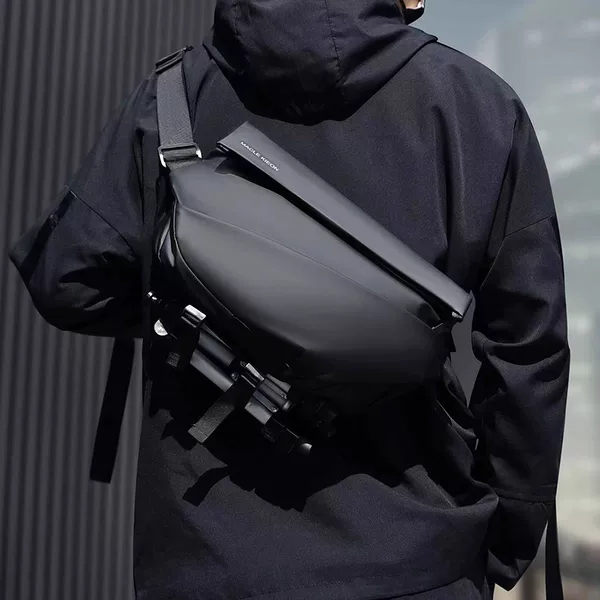 Men's Functional Cycling Motorcycle Multi-Functional Commuting Sports Water-Repellent Crossbody Bag Chest Bag Trendy Men's Style Magnetic Buckle