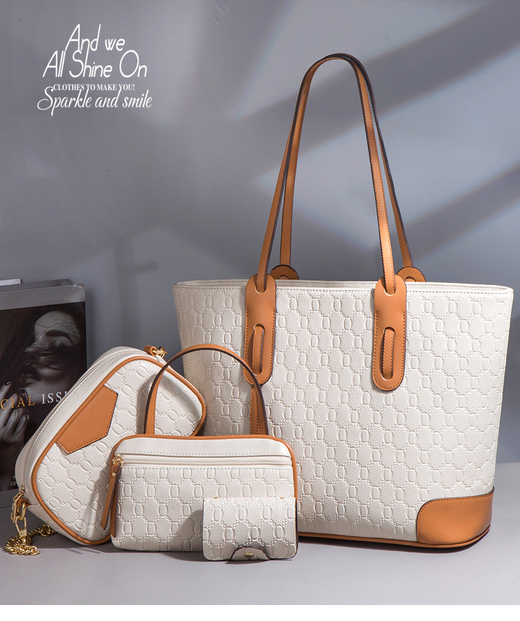 Damen-Handtaschen-Set, 4-in-1, weiche PU-Ledertasche mit Henkel, Tragetasche, Schultertasche, Umhängetasche, Geldbörse, Portemonnaie-Set_voghion.com