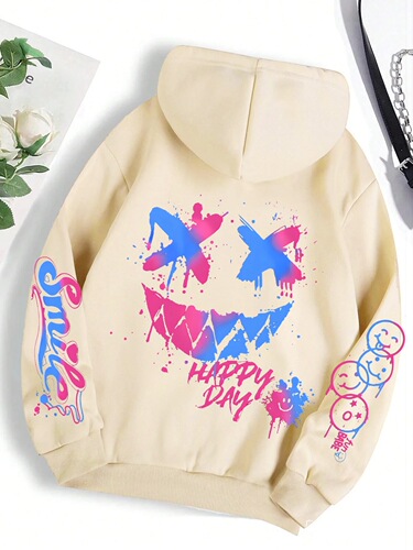 Fashionable casual trend print hooded sweatshirt for men and women, versatile and suitable for wholesale sourcing
