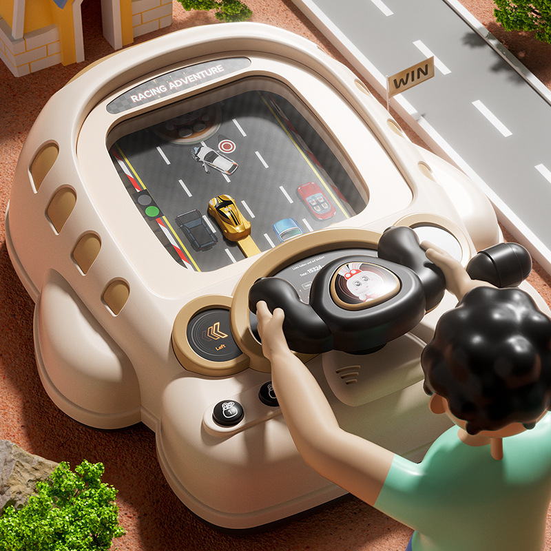 Children's steering wheel simulation driving toys educational electric desktop game machine avoid racing car adventure