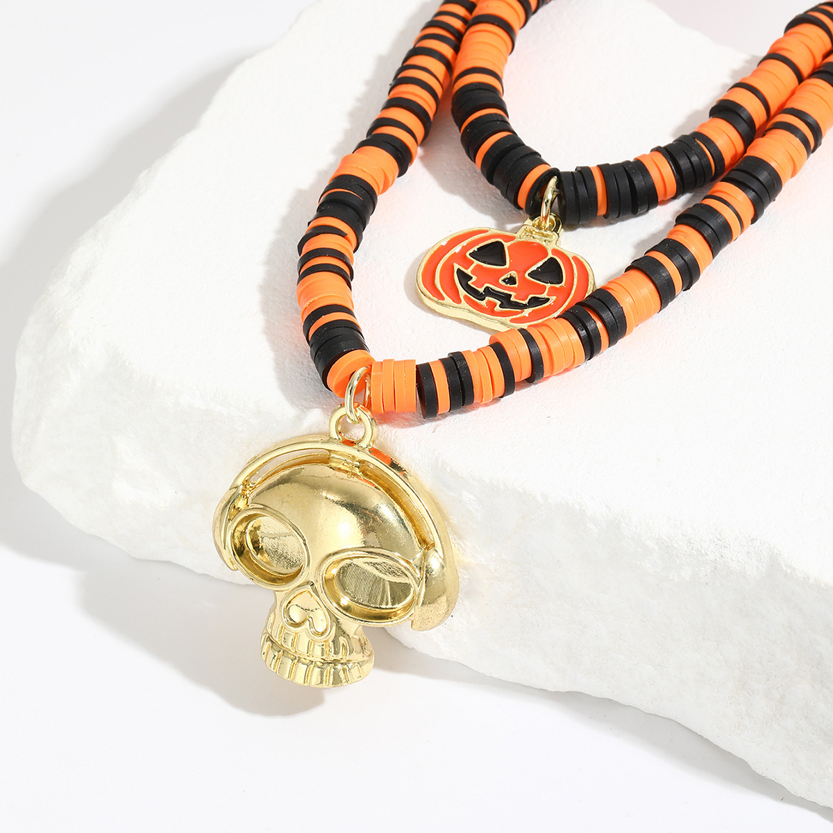 11g Weight Zinc Alloy Pendant Material Pendant Necklace Classification Seed Bead Chain Material 1 Piece Quantity Festival, Street Occasion Zinc alloy Material Halloween Festival Pumpkin, ghost, Skull Pattern Unisex Gender Hip-Hop, Streetwear Style Hip-Hop Streetwear Pumpkin Ghost Skull Zinc Alloy Beaded Necklaces Halloween Wholesale 53