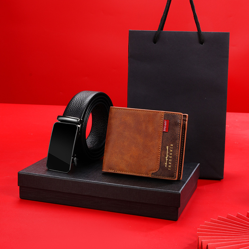 [gift box suit] men's belt wallet combination suit top layer leather automatic buckle pants belt wallet gift box