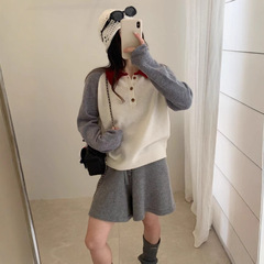 100%全羊毛Polo翻领针织衫女撞色软糯学院风羊毛毛衣濮院羊毛衫女