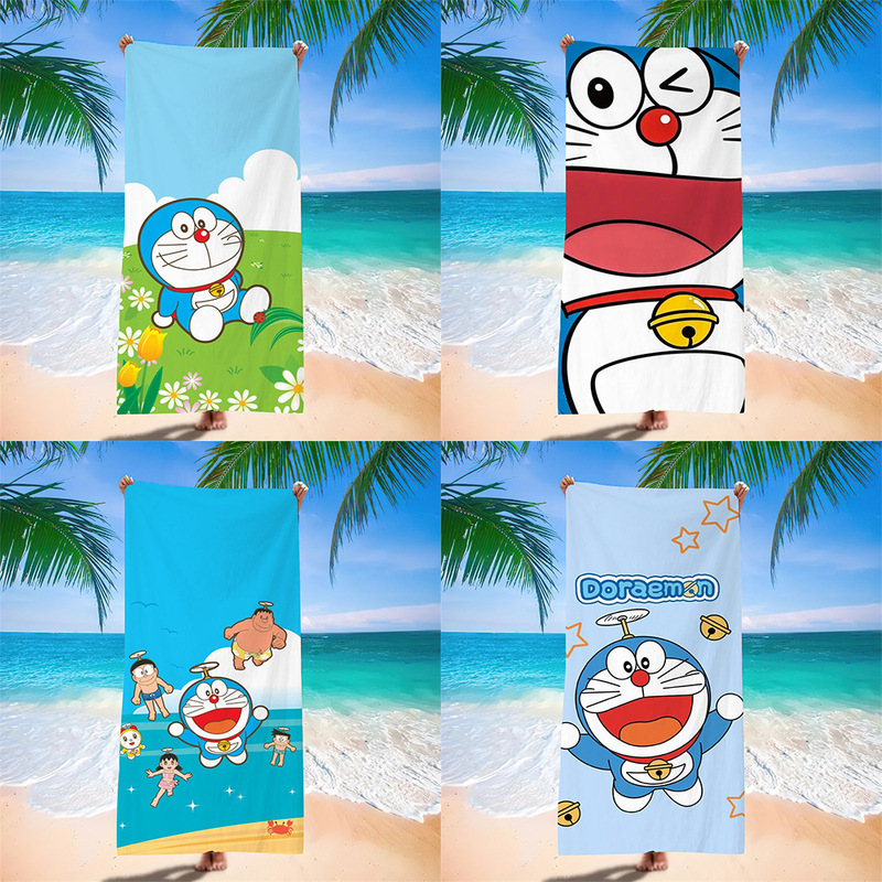 Doraemon Beach Towel Cross-border Children's Cartoon Cute Printed Bath Towel Microfiber Doraemon Swimming Quick-drying