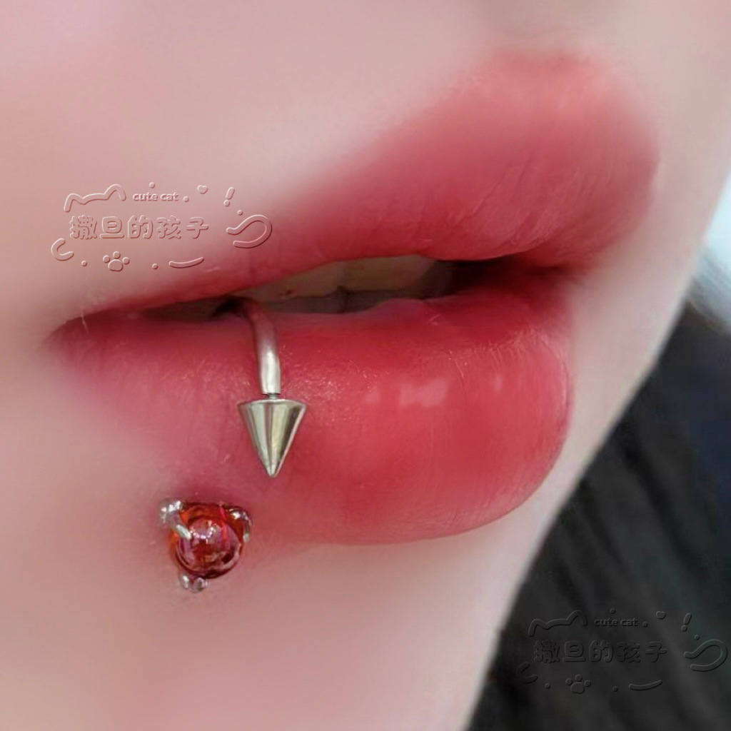 Labret stud lip piercing jewelry styling detail