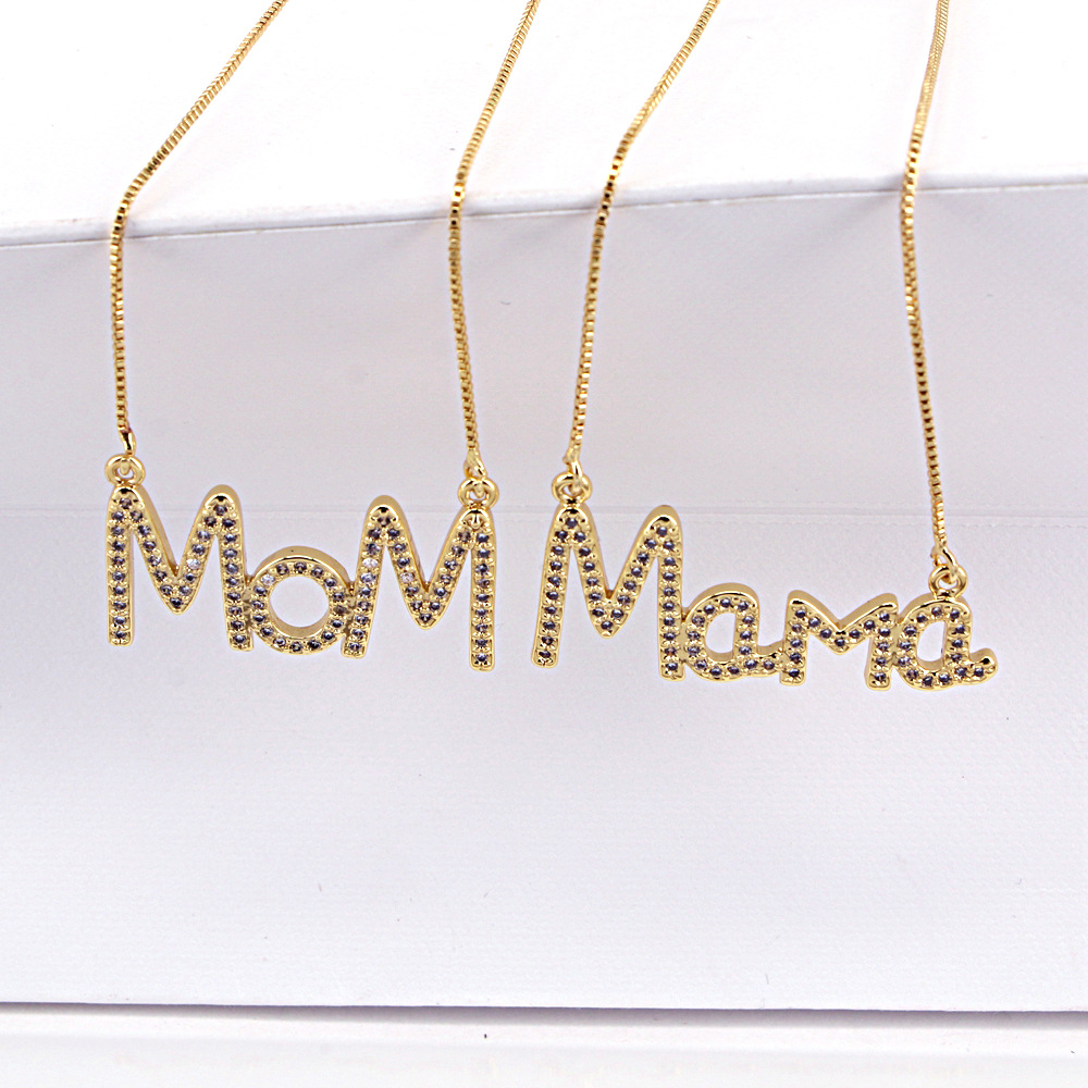 Fashion Summer New Letter Mother Mama Copper Simple Inlaid Zircon Necklace display picture 3