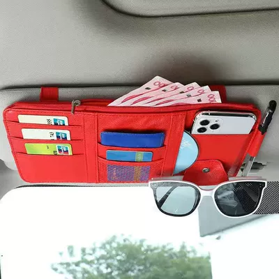 Interior Glasses Holder, Car Glasses Clip/Bill Clip - sunshade-cd-clip-red-zipper