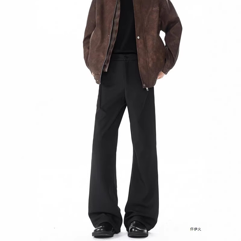 Tall Men's Extended Flare Pants, Stylish Black Casual Pants, Winter Fleece-Lined Thickened Scimitar Pants