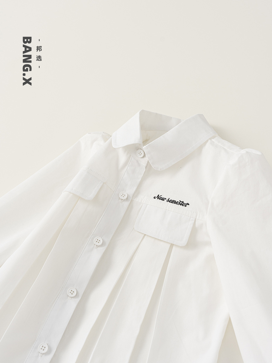 Youbao ropa para niños niñas solapa top primavera y otoño 2025 nuevo estilo simple color sólido otoño niña camisa blanca