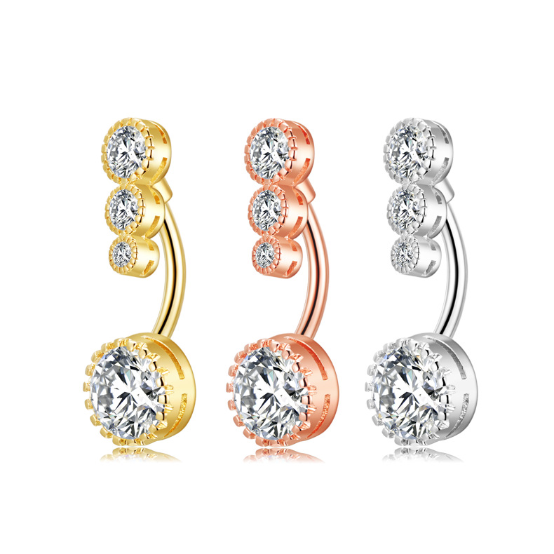 Modischer Bauchnabelpiercing-Schmuck aus Edelstahl: Blumenförmiger Zirkonia-Ring. Sofort lieferbar. Leicht zu tragen._voghion.com