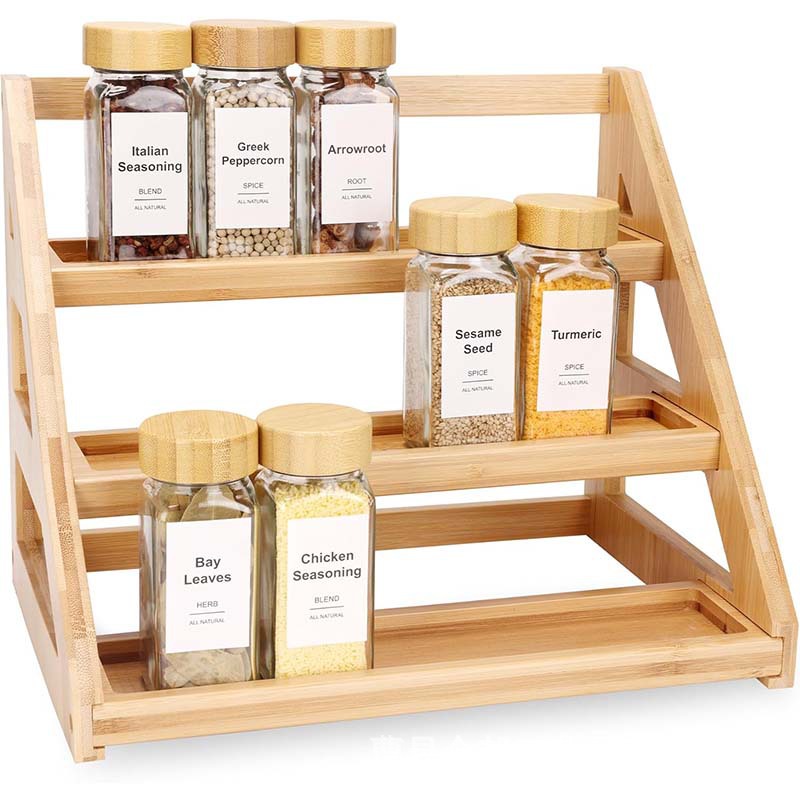 Bamboo stepped seasoning shelves home kitchen countertop spice…