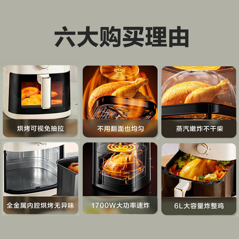 苏泊尔新款空气炸锅家用低脂免翻面6L大容量全自动可视大功率|undefined