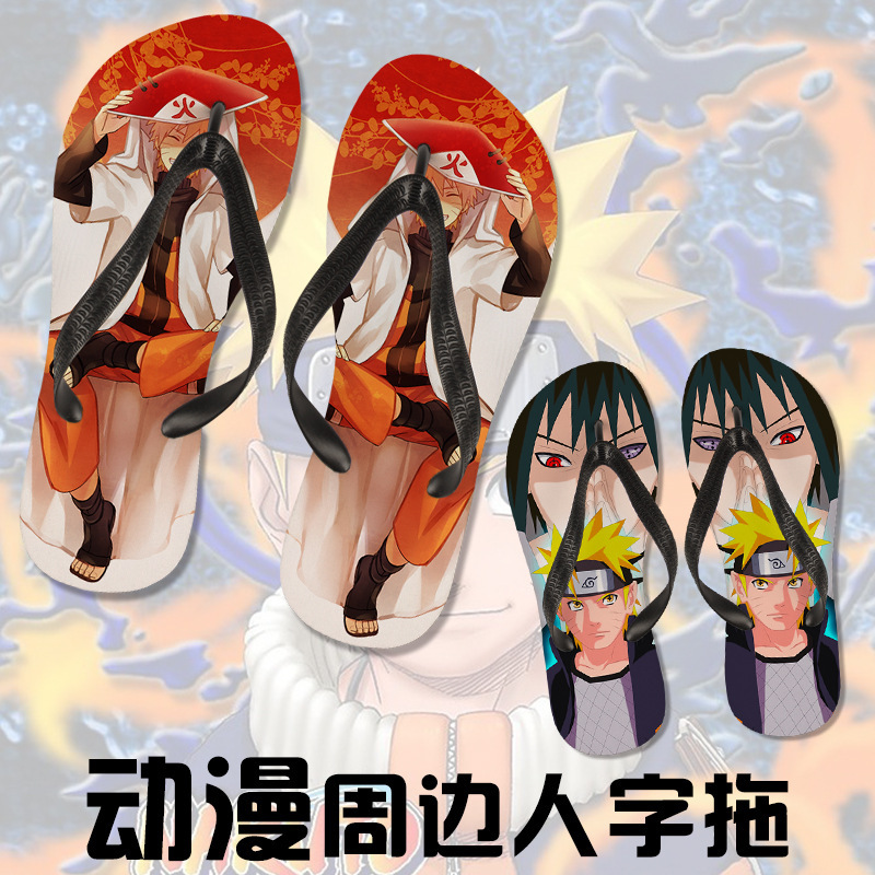 Naruto slippers two-dimensional anime Ninja peripheral Naruto Sasuke skunk flip flops Beach men and women slippers