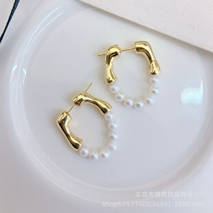 New Natural Pearl Earrings Vintage French Style Swing Distinctive Design Ear Ring Light Luxury Simple Front and Rear Earrings