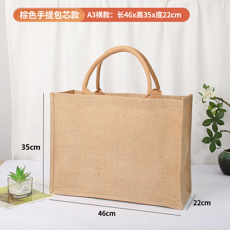 En stock bolsa de lino logotipo imprimible yute bolso de compras Muji en blanco DIY bolso de yute pintado a mano
