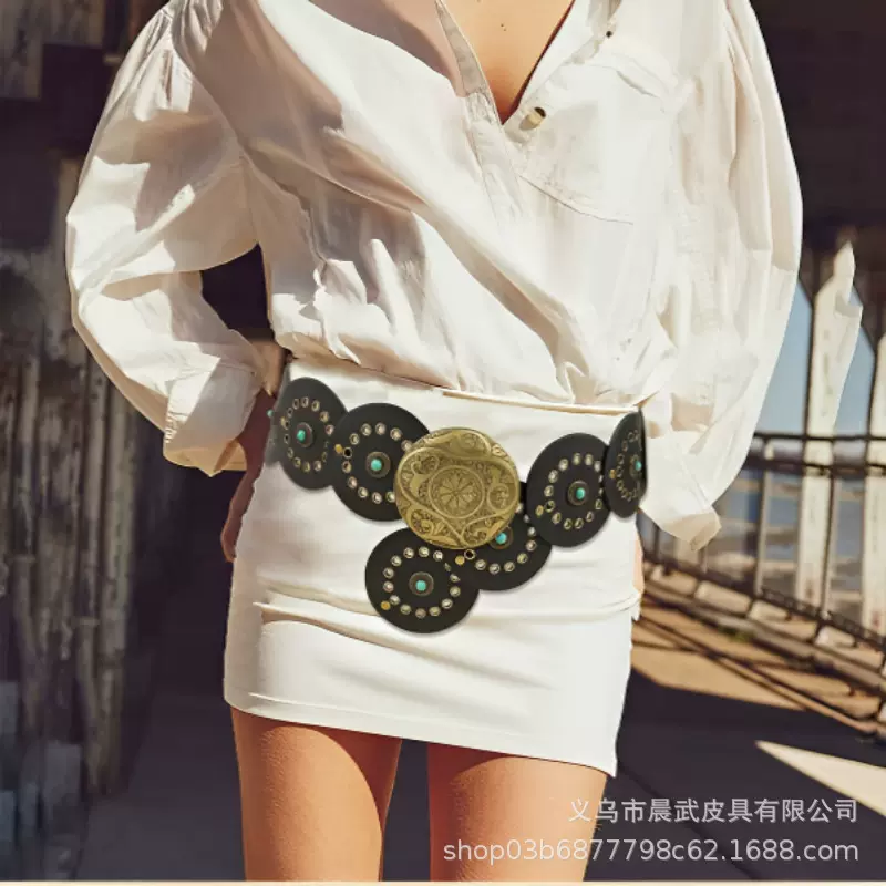 新款配连衣裙腰封装饰复古牛仔西部风个性腰带女夸张宽皮带潮束腰