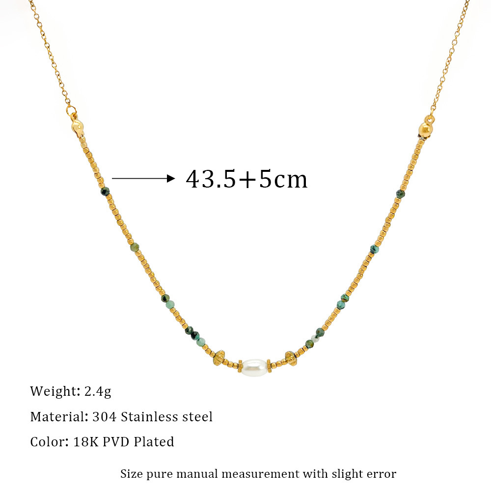 304 Stainless Steel, natural stone Material Elegant Geometric 304 Stainless Steel Natural Stone Beaded Chain Necklace In Bulk