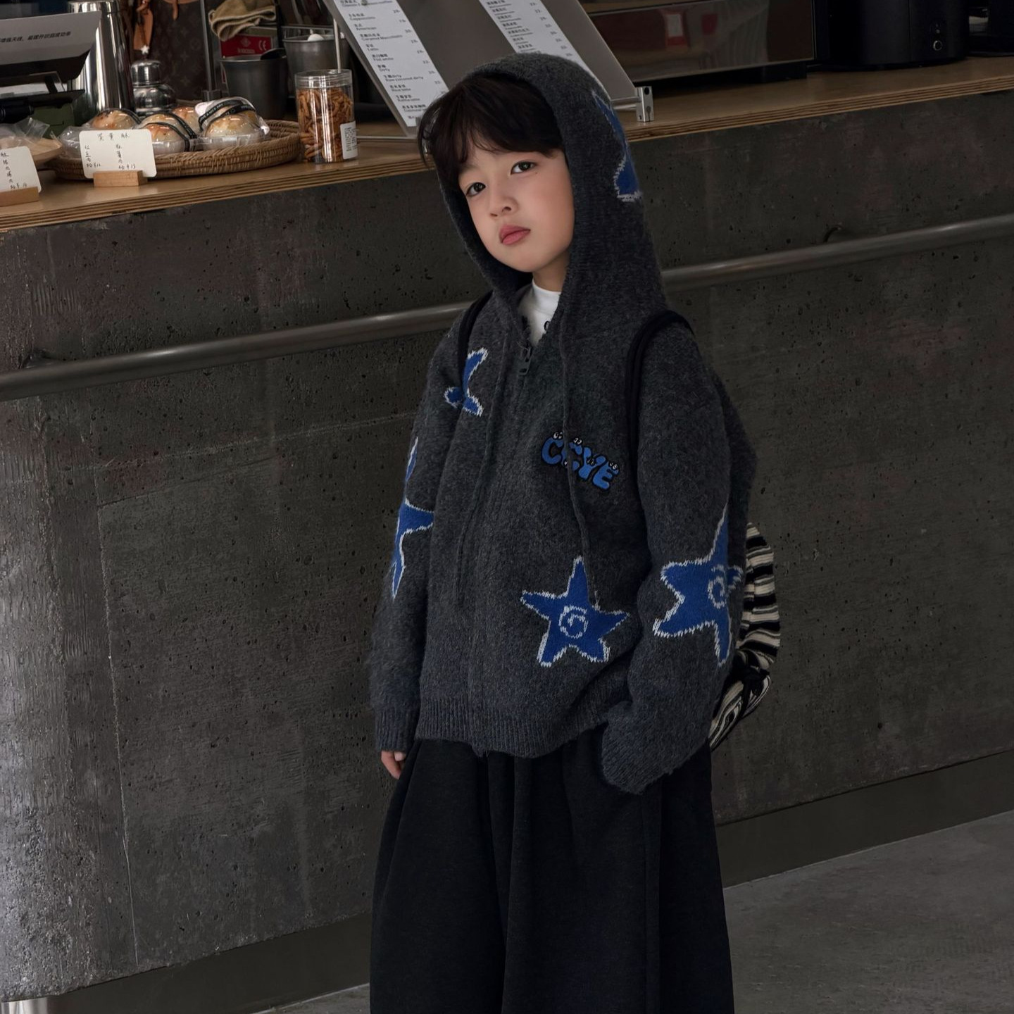 Tairu 2026 Autumn New Korean Style Boys' Hooded Star Casual Warm Sweater Jacket Children's Top Trendy