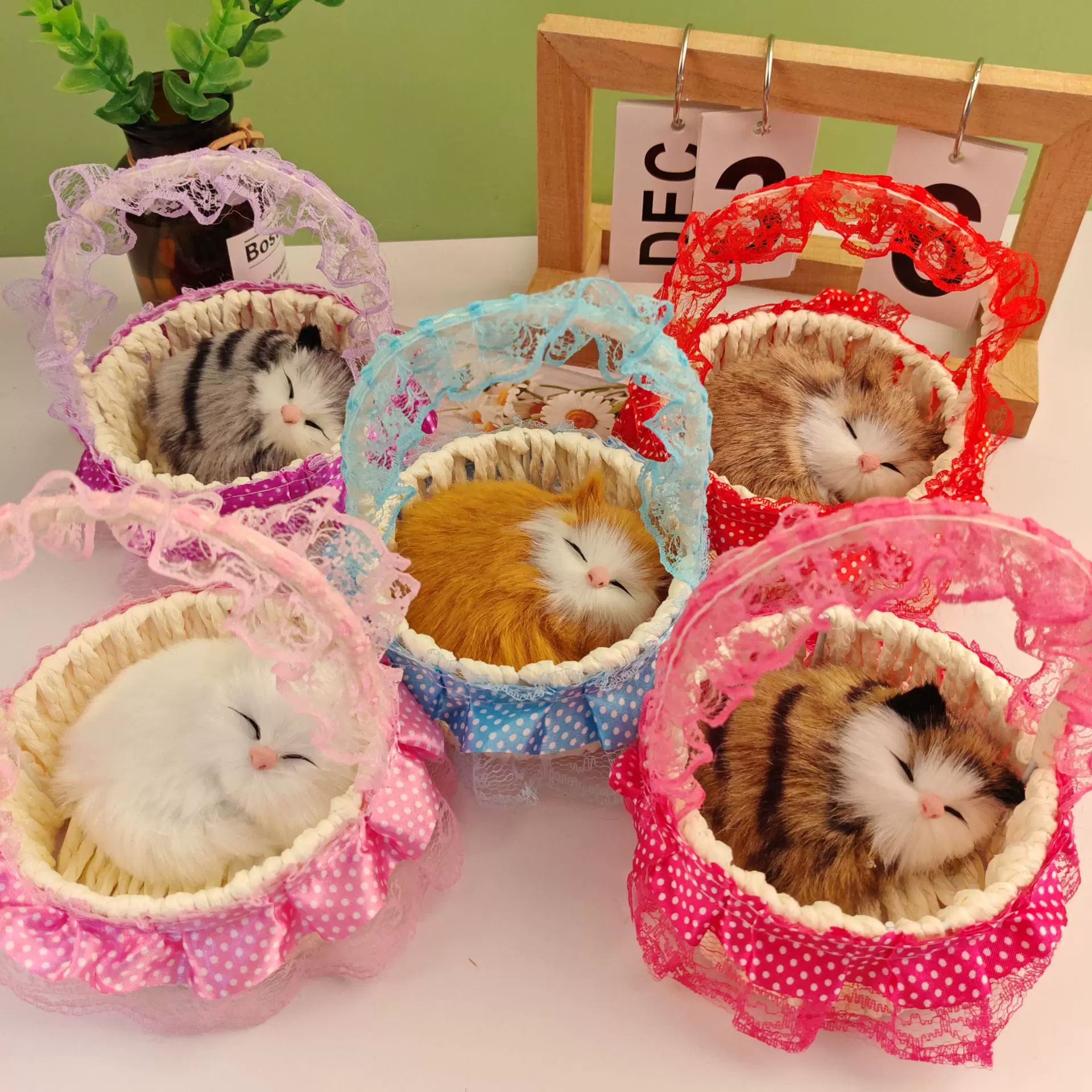 竹炭毛绒仿真猫咪会叫摆件兔子家居装饰车载皮毛工艺品厂宠物送礼