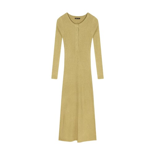 [Original Recipe] Autumn/Winter Long-Sleeve Sheath Body-Sculpting Dress with a Stylish Design—Yellow Hue That Brightens the Skin, Perfect as an Inner Layered Skirt
