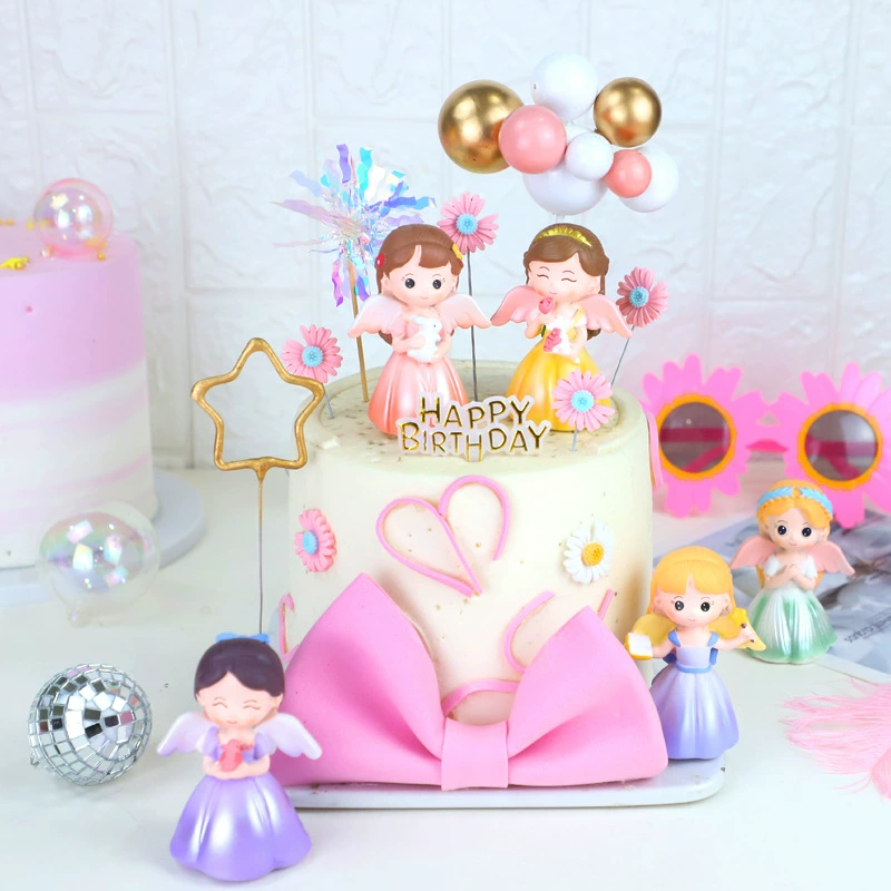 Cake topper resin (Sara) with golden ball cloud and princess fairy figures, hand‑made, 0.098 kg