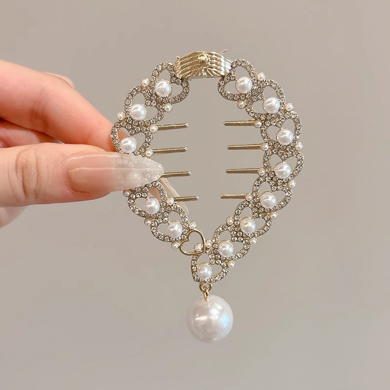 Nuevo estilo chino mariposa botón de cabello para mujeres de alta calidad flores de perla clips de cola de caballo lujoso clips de agarre de cabeza posterior falda de caballo adornamiento para el cabello